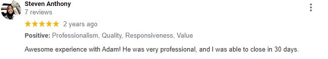 Seller review describing an easy, pressure-free cash home sale